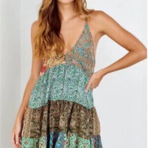 GO ANYWHERE Bohemian Multicolor Mini Tiered Dress small medium